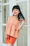Áo sát nách bé gái caro cam thêu - KAS2204