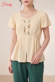 [SET CÚC HOẠ MI] Bộ ngắn tay nữ be thêu hoa cúc hoạ mi tinh tế - WBN2603