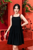 Váy 2 dây nữ đũi đen thêu bản dây - WVH2202