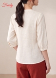 [SET THẠCH THẢO] Bộ dài tay nữ linen đắp ren hoa thanh lịch - WBD2604