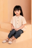 Áo ngắn tay bé gái be phối khuy - KAN1205