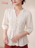 [SET THẠCH THẢO] Bộ dài tay nữ linen đắp ren hoa thanh lịch - WBD2604