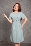 Váy ngắn tay nữ nhún eo thêu xanh ngọc - WVN2201