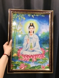 KHUNG TRANH THÊU BỒ TÁT NÂU CHỈ VÀNG