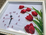 KHUNG TRANH THÊU ĐỒNG HỒ HOA TULIP