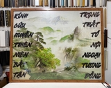 KHUNG TRANH THƯ PHÁP GỖ SƠN MÀU 071G