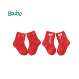 SET2 ĐÔI TẤT ĐỎ ĐÍNH NƠ BÉ GÁI, CHẤT LIỆU COTTON TT011125RED-80