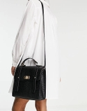 ASOS DESIGN twist lock satchel bag in black croc