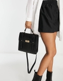 ASOS DESIGN twist lock satchel bag in black croc