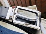 Dây Lưng Montblanc Rectangular Stainless Steel and Black Leather Pin Buckle Reversible Black/Blue Leather Strap 126009