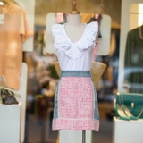 Chân váy dạ tweed hồng xanh denim Blumarine size 42IT