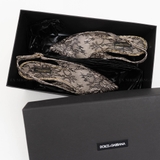 Giày cao gót Slingback Dolce&Gabbana trắng họa tiết ren đen size 36 1/2