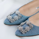 Giày thấp gót Manolo Blahnik -hangisi - màu xanh lấp lánh - size 37