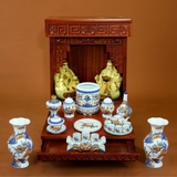 Bộ đồ thờ Bát Tràng men ngọc đắp nổi cho ban thần tài