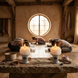 Combo Nến Đôi Hoa Sen 5x10cm (Kèm Đế Sứ)