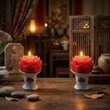 Combo Nến Đôi Hoa Sen 5x10cm (Kèm Đế Sứ)