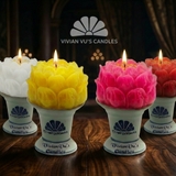 Combo Nến Đôi Hoa Sen 5x10cm (Kèm Đế Sứ)