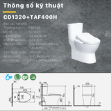 Bồn cầu 2 khối CD1320 nắp rửa điện tử TAF400H