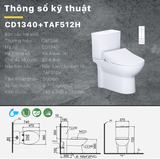 Bồn cầu 2 khối CD1340 nắp rửa điện tử TAF512H