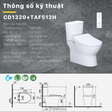 Bồn cầu 2 khối CD1320 nắp rửa điện tử TAF512H