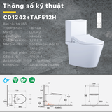 Bồn cầu 2 khối CD1342 nắp rửa điện tử TAF512H