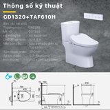 Bồn cầu 2 khối CD1320 nắp rửa điện tử TAF610H
