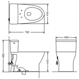 Bản vẽ thiết kế Bồn cầu 2 khối TOTO MS188VKT8#XW sứ chống bám bẩn