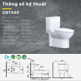 Bồn cầu 2 khối CD1340 nắp rửa điện tử TAF710H