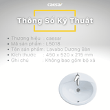Lavabo chậu rửa mặt Caesar L5018 bán âm dương vành