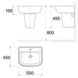 Bản vẽ Lavabo chậu rửa mặt American Standard 0VF-0262 treo tường + chân ngắn VF-7062