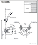 Bản vẽ kỹ thuật Vòi sen tắm Toto TBG11302VA/TBW02017A nóng lạnh