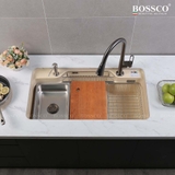 Chậu rửa chén đá BOSSCO BC-G9050KKS 1 hộc bo góc