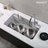 Chậu rửa chén đá BOSSCO BC-G9050XKS 1 hộc bo góc
