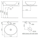 Lavabo chậu rửa mặt Viglacera BS415 đặt bàn