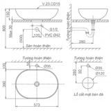 Lavabo chậu rửa mặt Viglacera CD15 đặt bàn