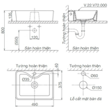 Lavabo chậu rửa mặt Viglacera V72 đặt bàn