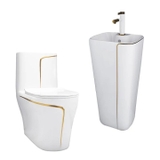 Lavabo Timo đứng liền khối trắng chỉ vàng LB02T