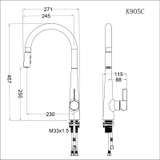 Vòi chậu rửa chén Caesar K905C nóng lạnh dây rút