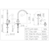 Vòi chậu rửa chén Viglacera VG707 nước lạnh