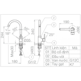 Vòi chậu rửa chén Viglacera VG731 nóng lạnh