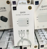 Bộ sạc Wiwu Quick Fast Charger + 3 in 1 Cables Combo #Wi-U003