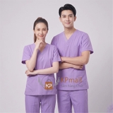Bộ scrubs bác sĩ Cotton Cao Cấp Màu Tím, đồng phục kỹ thuật viên, điều dưỡng, phòng khám, spa, dược sĩ