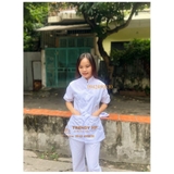 Bộ blouse trắng trơn cổ lãnh tụ cho dược sĩ, điều dưỡng, y tá