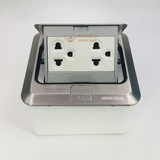 Bộ ổ cắm âm sàn đôi 3 chấu Simon màu bạc inox SEF5600