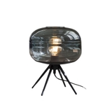 Đèn bàn thuỷ tinh D300 x H380mm Sơn tĩnh điện màu Đen, chao thuỷ tinh màu Khói ,Kèm bóng LED ánh sáng Vàng