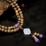 Vòng Trầm Hương 108 hạt rục cận chìm mix đá tím