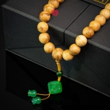 Chuỗi trầm hương Niệm Phật 36 hạt 12 li banh mix đá xanh