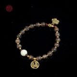 Vòng tay Trầm Hương chìm nước 6 li Hiếm mix Đá Tây Tạng và charm vàng ( kiểu 16 )