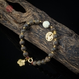 Vòng tay Trầm Hương chìm nước 6 li Hiếm mix Đá Tây Tạng và charm vàng ( kiểu 16 )