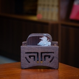 LÓT CHÉN VUÔNG GỖ GỤ ĐÍNH LÁ INOX